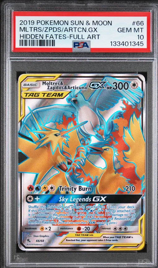 2019 Pokémon Moltres, Zapdos & Articuno GX Full Art PSA10