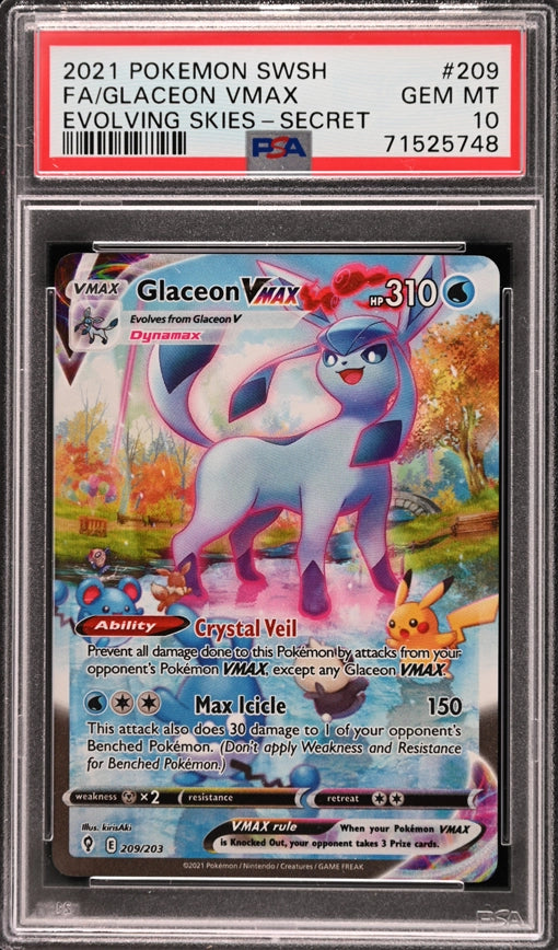 2021 Pokémon SWSH Glaceon VMAX Evolving Skies Secret PSA10