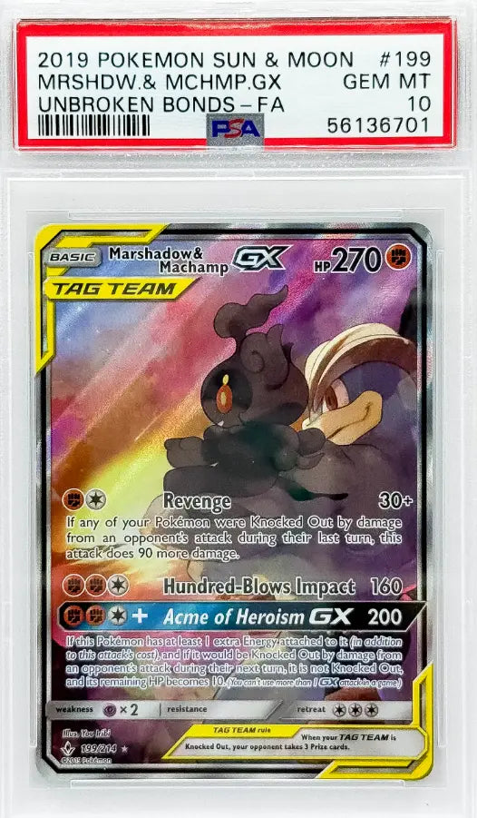 Pokémon Marshadow & Machamp GX (199) (Full Art) PSA10