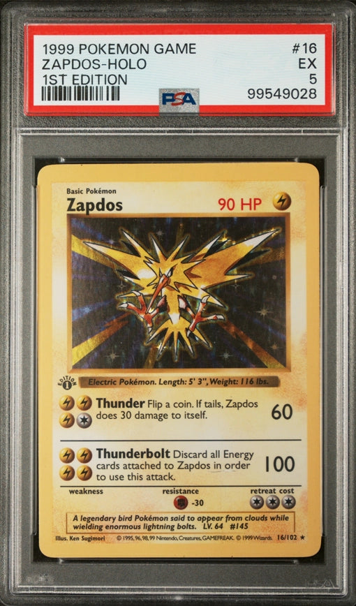 1999 Pokémon #16 Zapdos Holo 1st Edition PSA5
