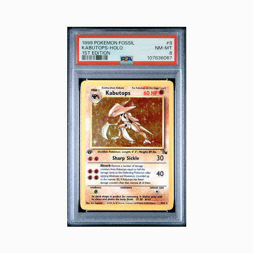 1999 Pokémon Fossil Kabutops Holo 1st Edition PSA8
