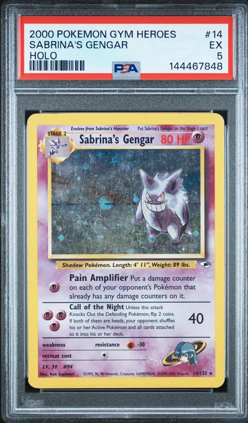 2000 Pokémon Gym Heroes 14/132 Sabrina's Gengar Holo PSA5