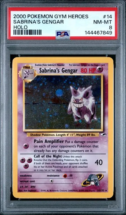 2000 Pokémon Gym Heroes 14/132 Sabrina's Gengar Holo PSA8
