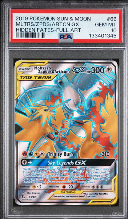 2019 Pokémon Moltres, Zapdos & Articuno GX Full Art PSA10