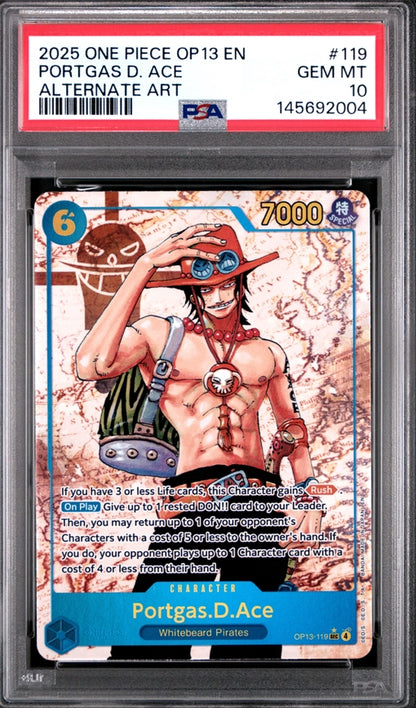 2025 ONE PIECE #119 Portgas D. Ace Alternate Art PSA10