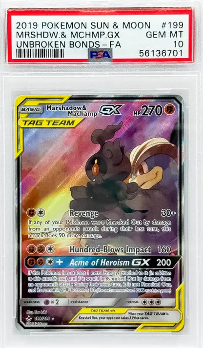 Pokémon Marshadow & Machamp GX (199) (Full Art) PSA10